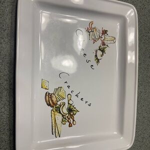 Pottery Barn White Serving Platter with Cheese and Crackers Design